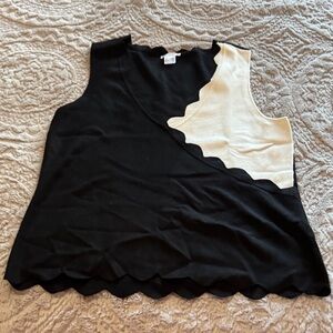 VENUS Black and Cream Scalloped Tank Top